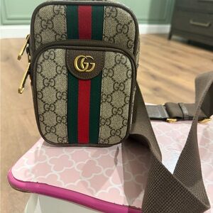 Gucci Ophidia GG Web Striped Belt Bag | Passport / Phone Crossbody